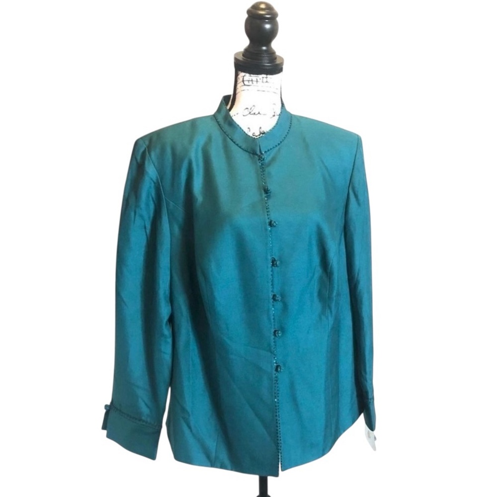 Adrianna Papell women’s Jacket Shirt Green Teal Plus size 16W Formal silk blend